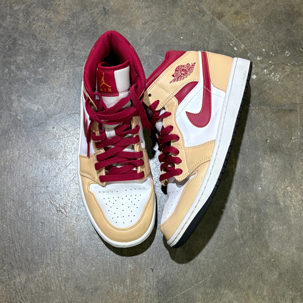 Jordan 1 Mid Light Curry Cardinal No Box