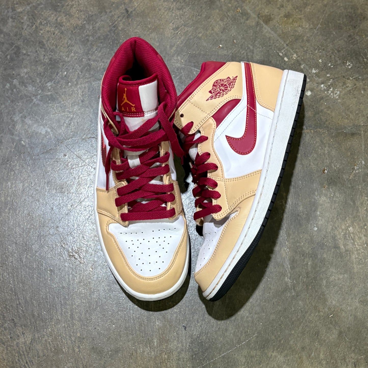Jordan 1 Mid Light Curry Cardinal No Box