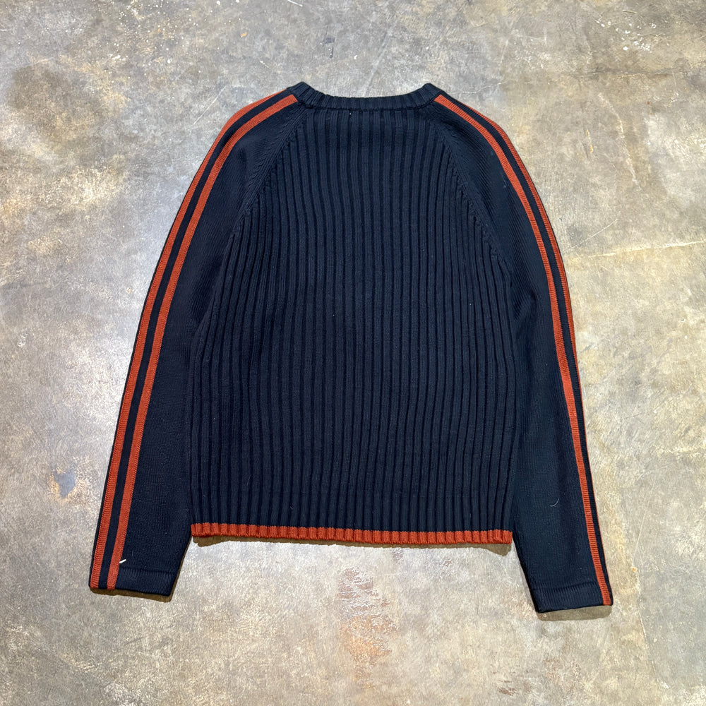 Whispering Smith Ribbed Knit Sweater with Red Stripe Detail (L)