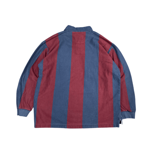 SkyDyed Denim Rugby Shirt - Navy Blue & Burgundy (L)