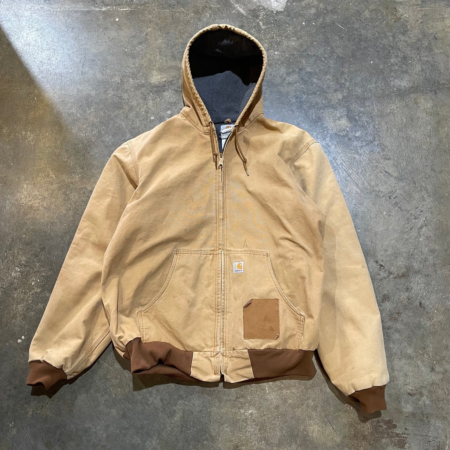 Tan Carhartt Fleece Lined hooded Jacket1 XL