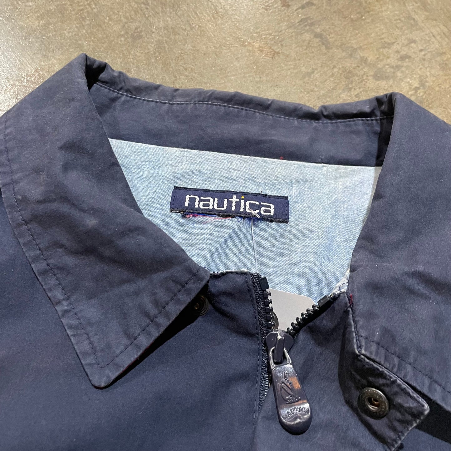 Nautica Navy Multie Material Back Zip Up Jacket