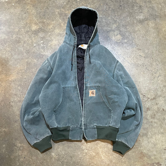 Green Carhartt Zip-Up Hooded Jacket Broken Zipper