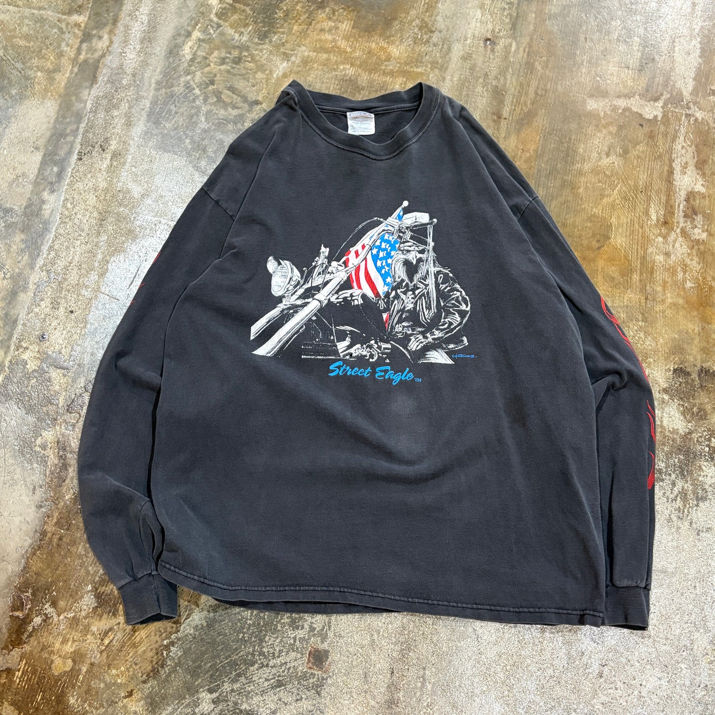 Street Eagle Flame Sleeve Biker LS Tee