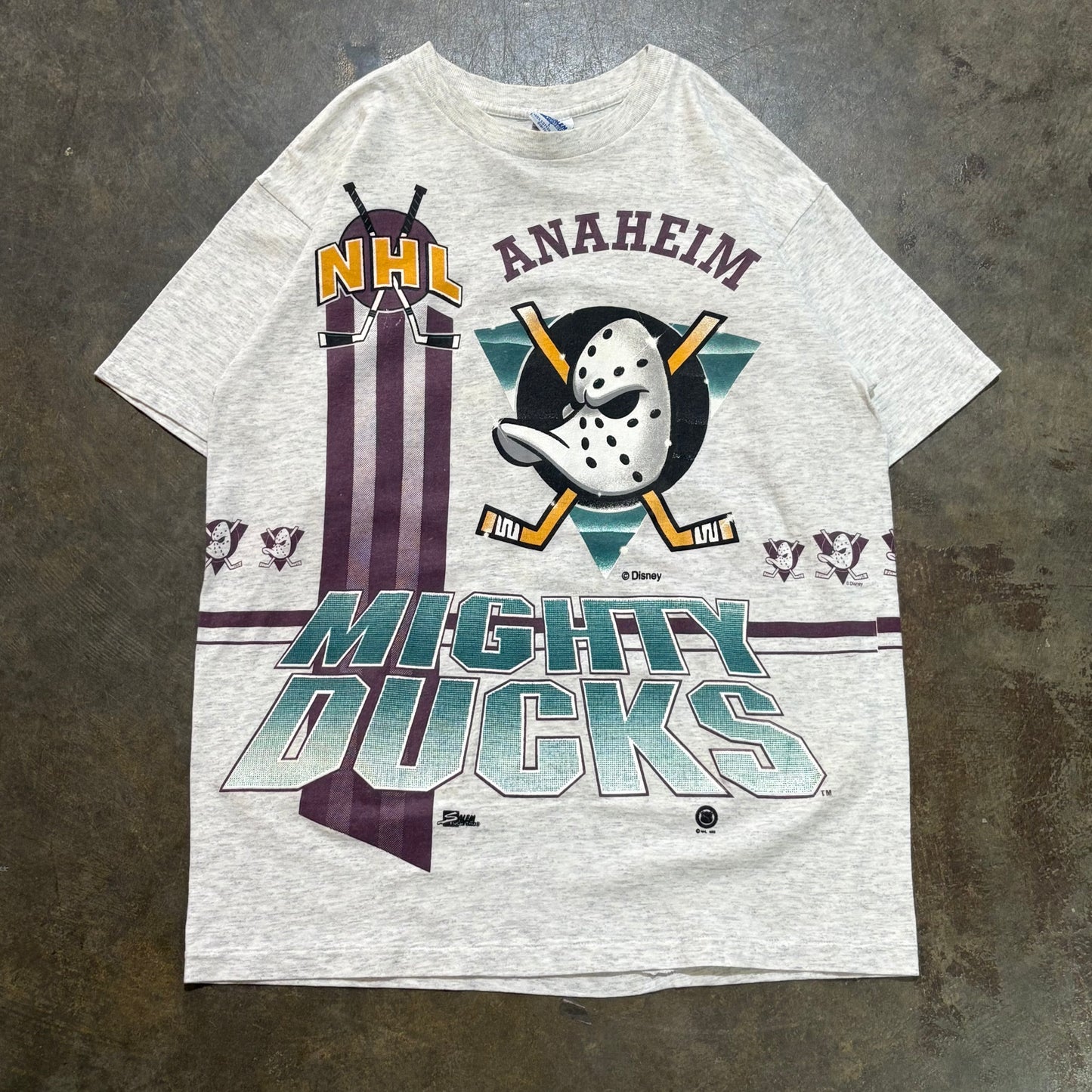 Grey 1993 NHL Anaheim Mighty Ducks Salem Wrap Around AOP Tee