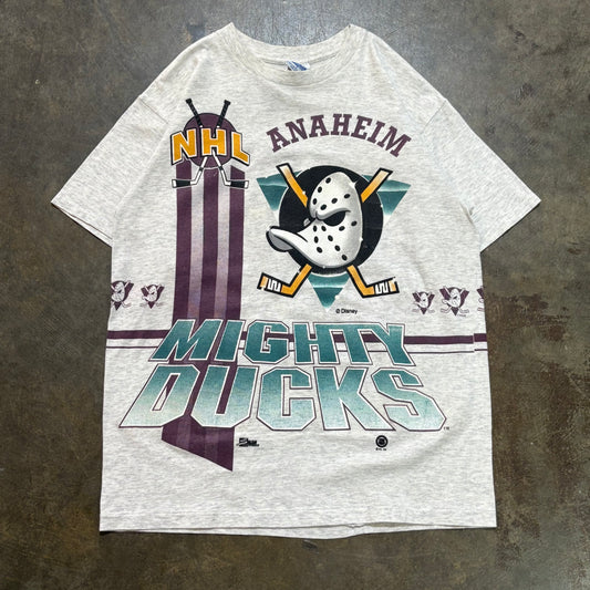 Grey 1993 NHL Anaheim Mighty Ducks Salem Wrap Around AOP Tee