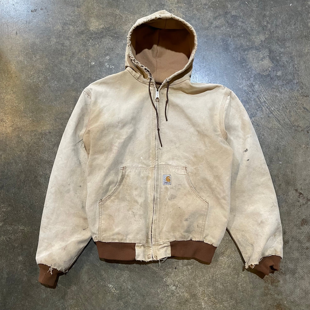 Carhartt Faded Tan Canvas Hooded Work Jacket