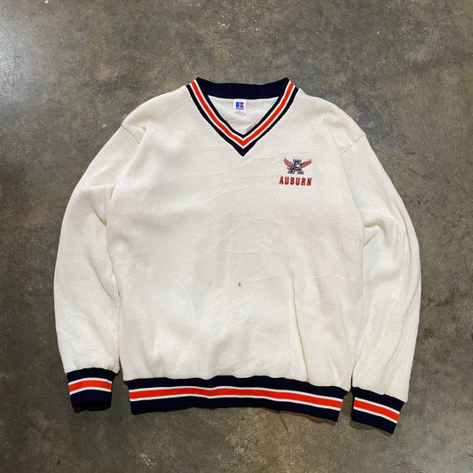 AUburn A Eagle Logo White Russell Waffle Pullover