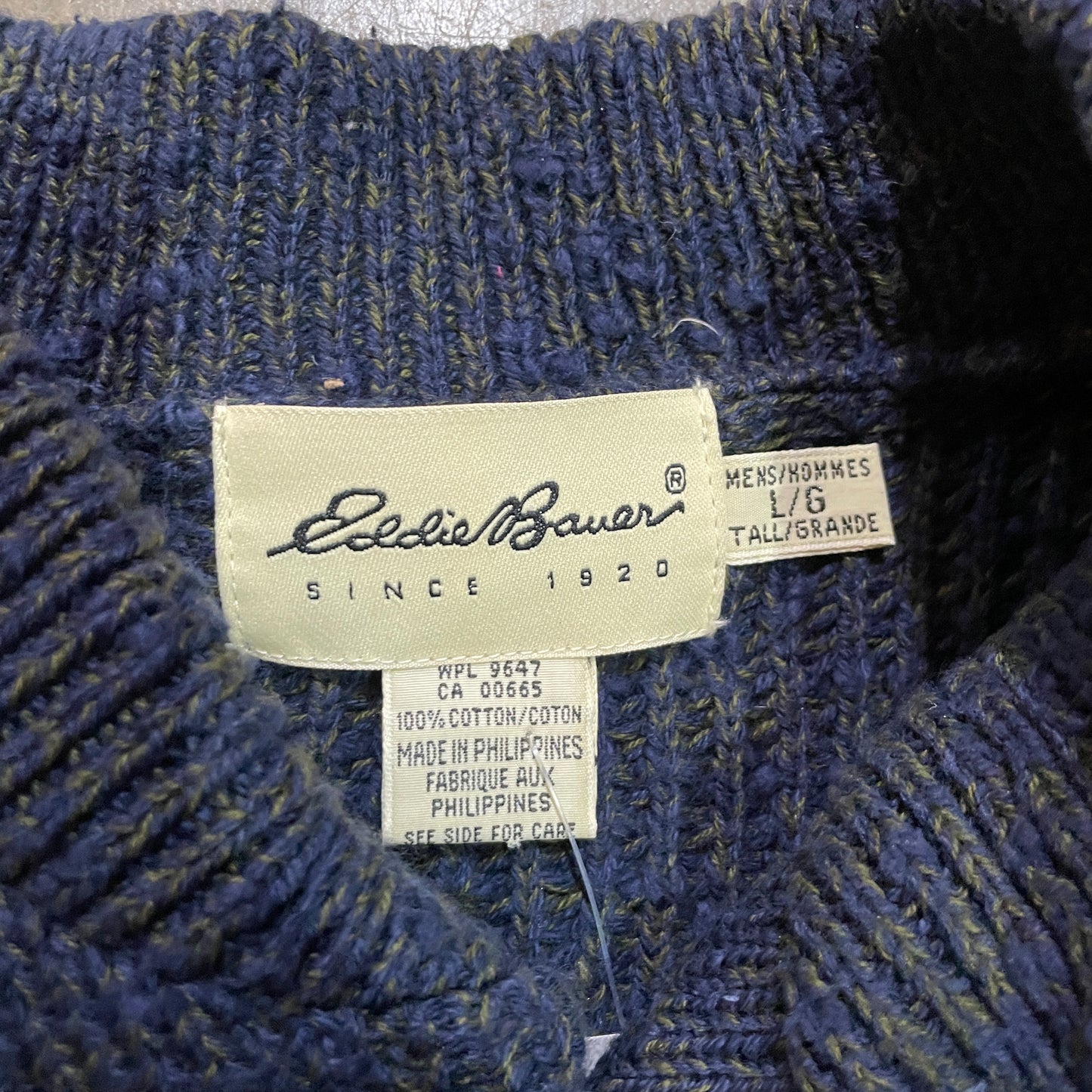 Eddiie Bauer Navy Quarter Button Sweater