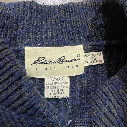 Eddiie Bauer Navy Quarter Button Sweater