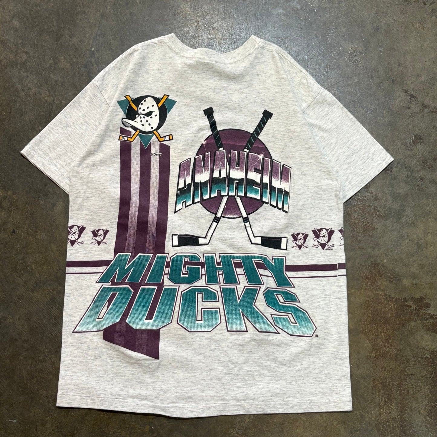 Grey 1993 NHL Anaheim Mighty Ducks Salem Wrap Around AOP Tee