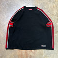 1990s Unionbay Black Knit Pullover with Red Stripe Sleeves (M)