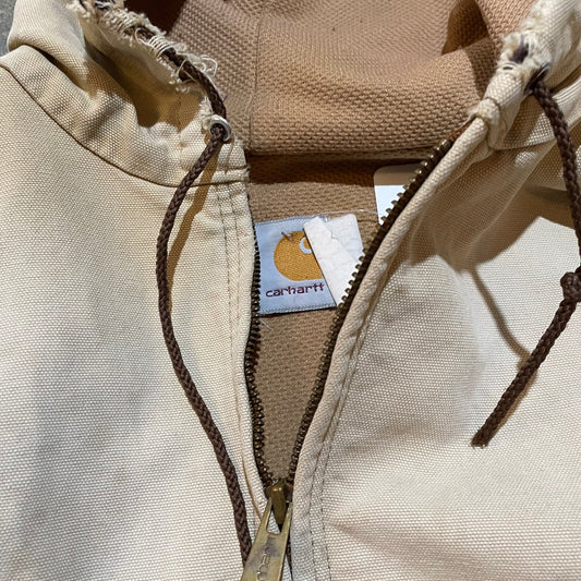 Carhartt Faded Tan Canvas Hooded Work Jacket