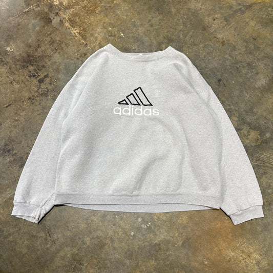 Grey Simple Embroidered Adidas Crew