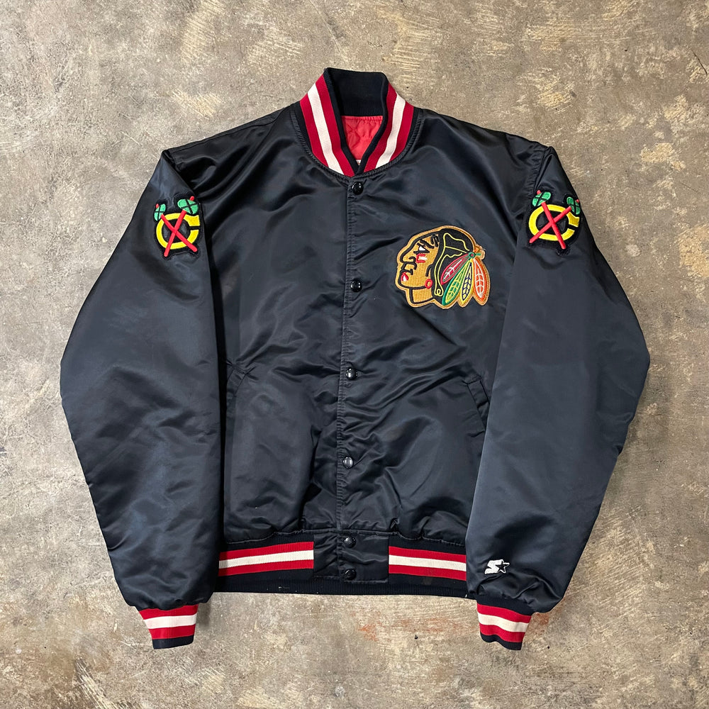 Chicago Blackhawks Black Satin Starter Jacket