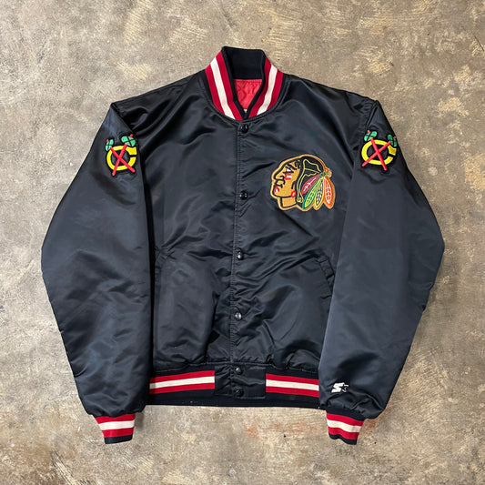 Chicago Blackhawks Black Satin Starter Jacket