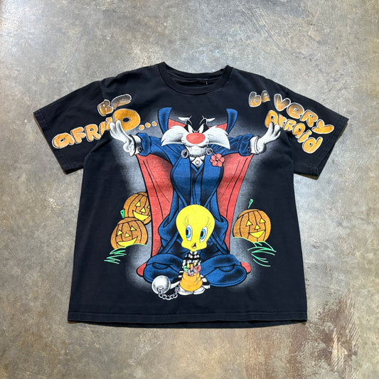 Black Looney Toons Tweety Bird Happy Halloween Tee