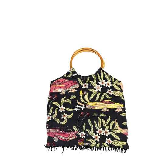 Handmade Vintage Car Print Bag - Black (One Size)