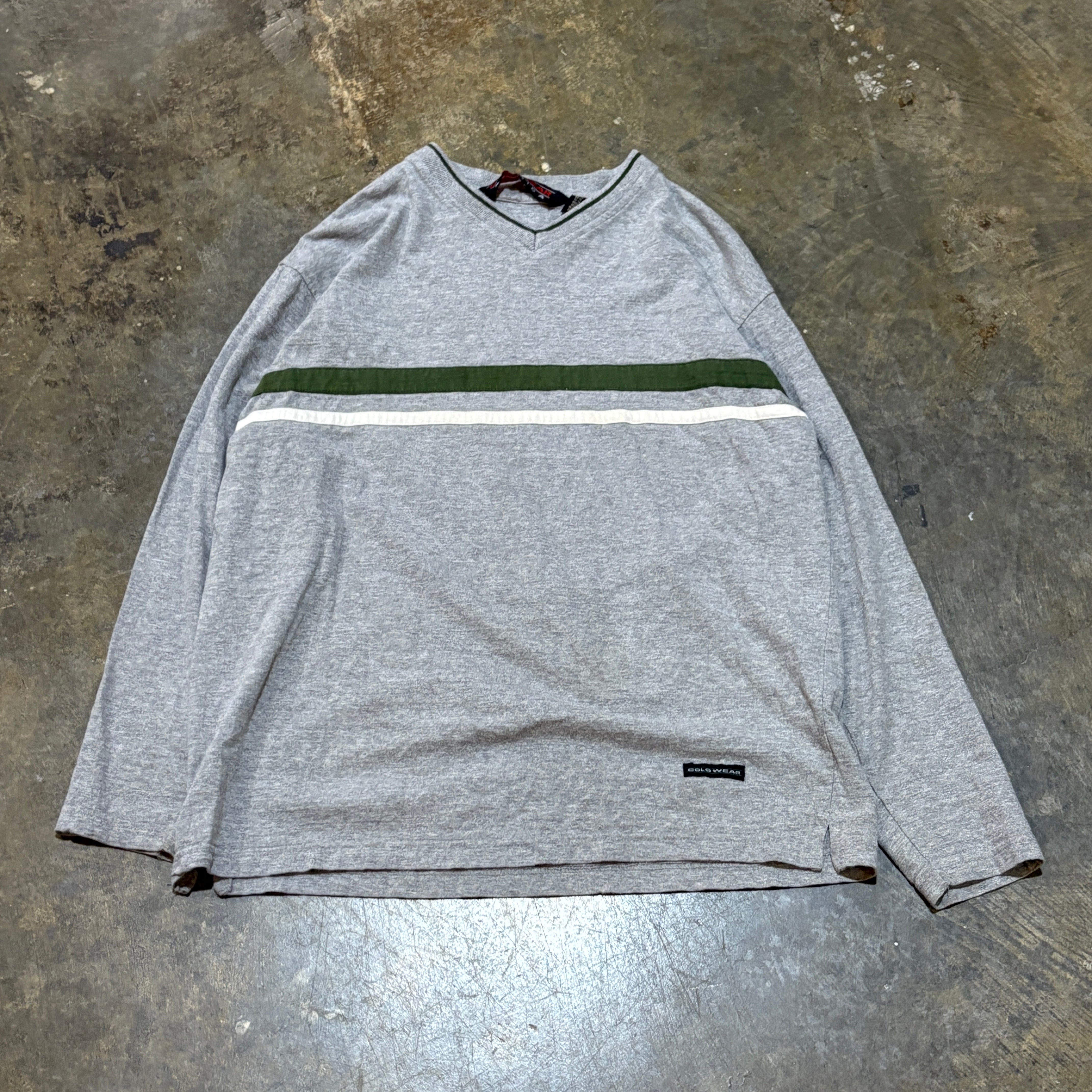 Simple Grey Green & White Stripe LS Tee