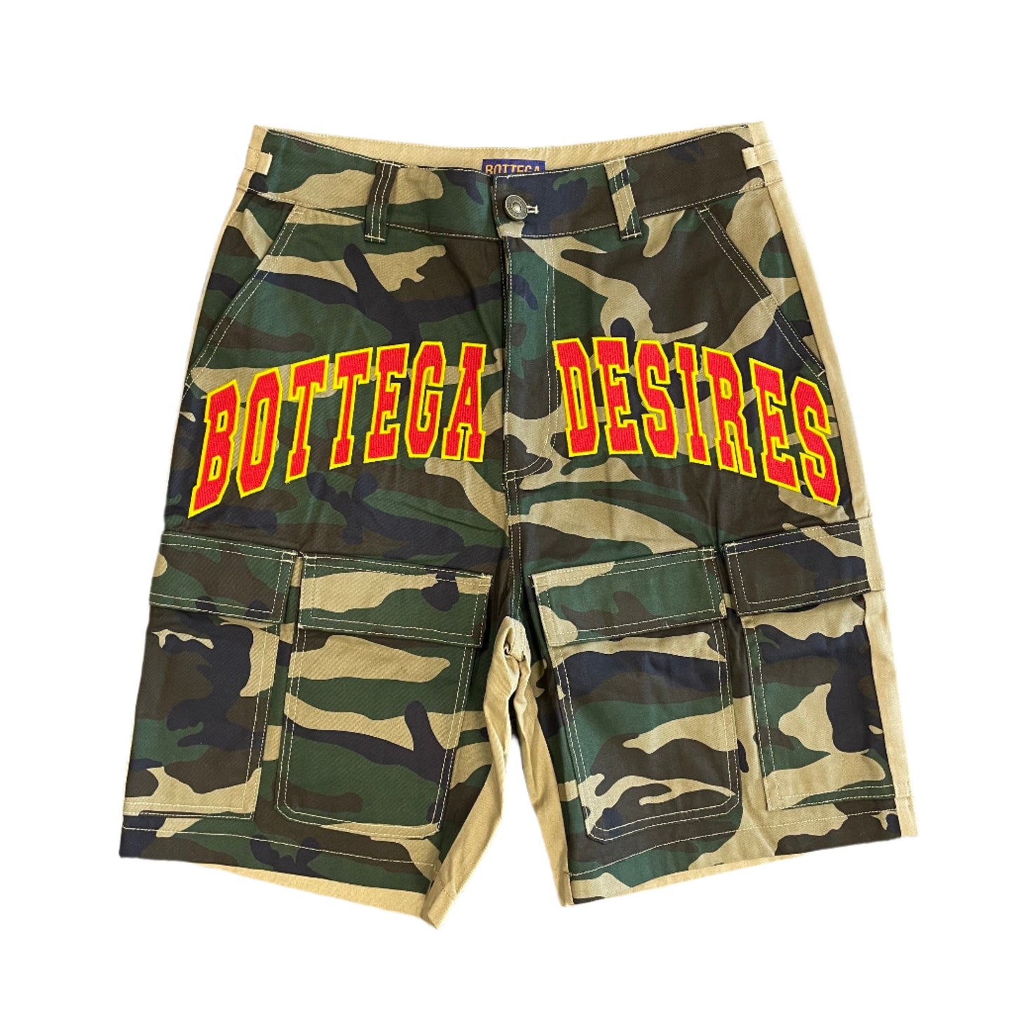 Bottega Desires Camo Cargo Shorts