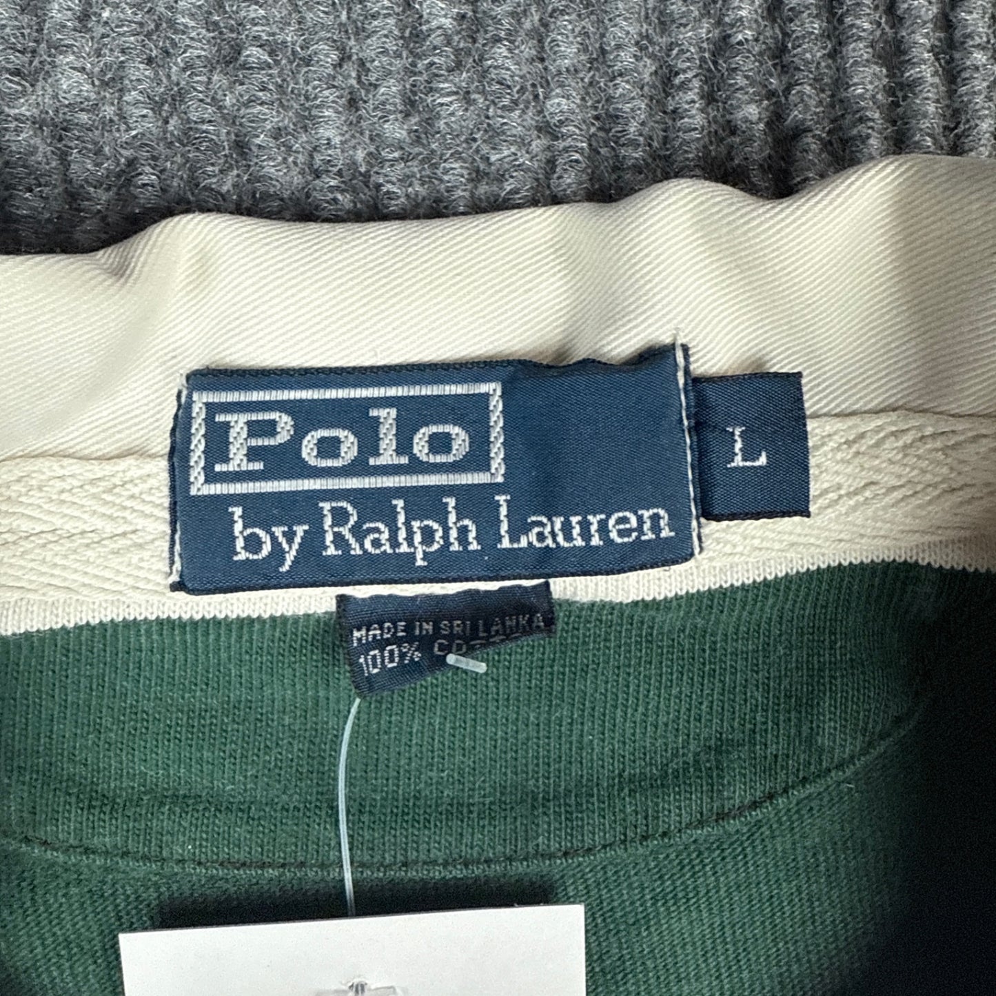 Polo by Ralph Lauren Rugby Shirt - Green/Burgundy Stripe (L)