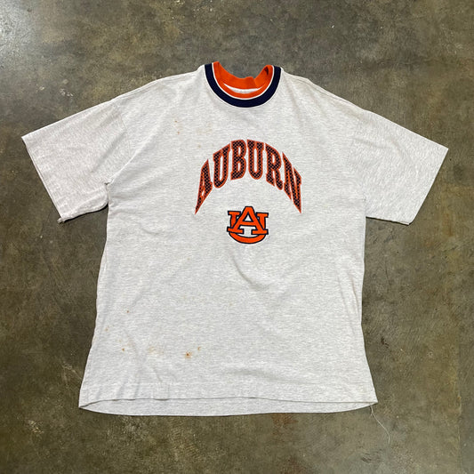 Auburn Striped Collar Embroidered Arch Logo Tee