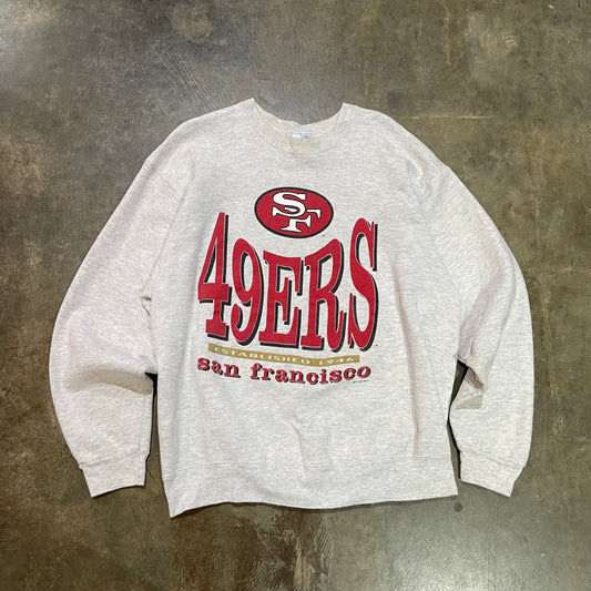 San Francisco 49ers Heather Grey Spellout Crewneck
