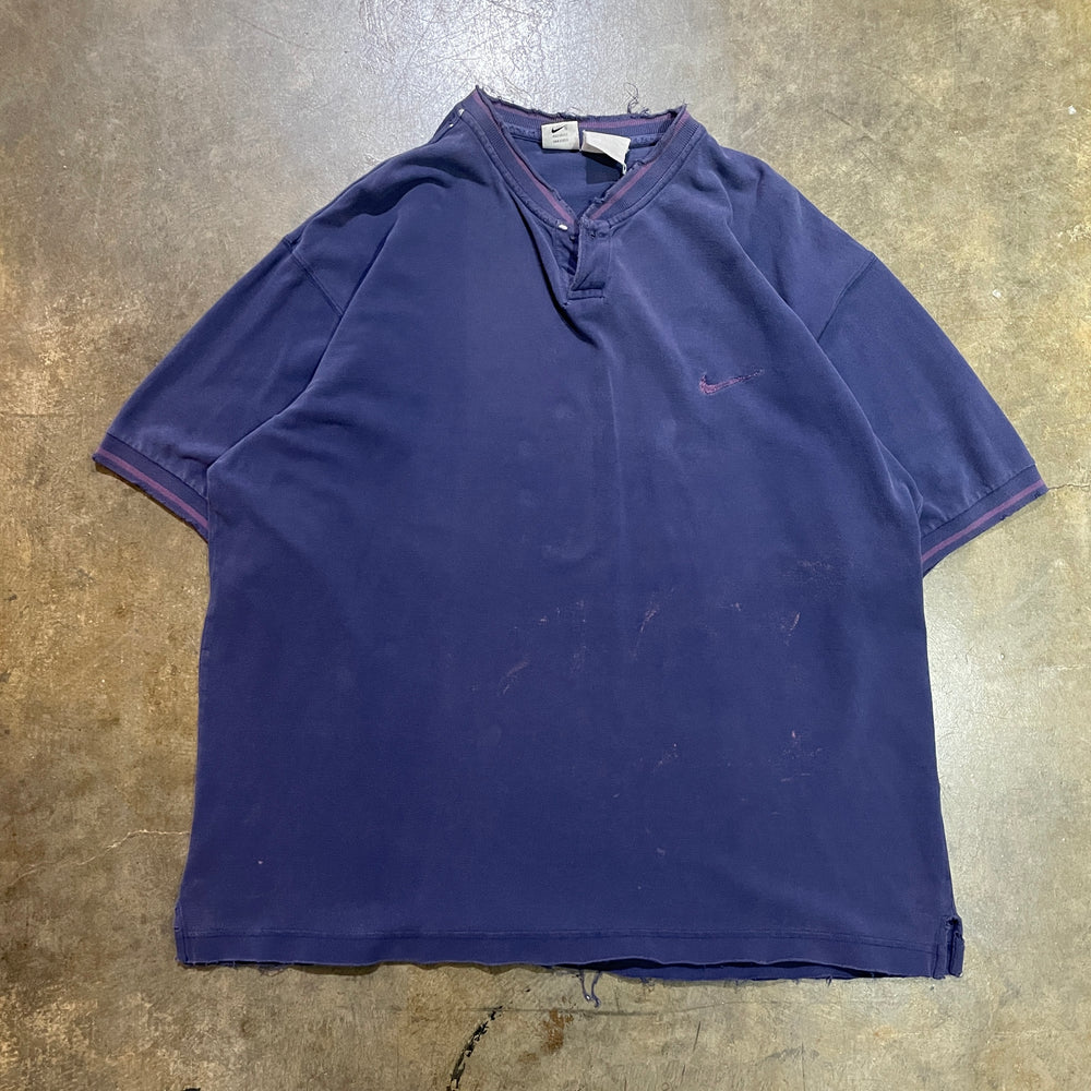 1990s Nike Purple Distressed Henley Tee (XL)