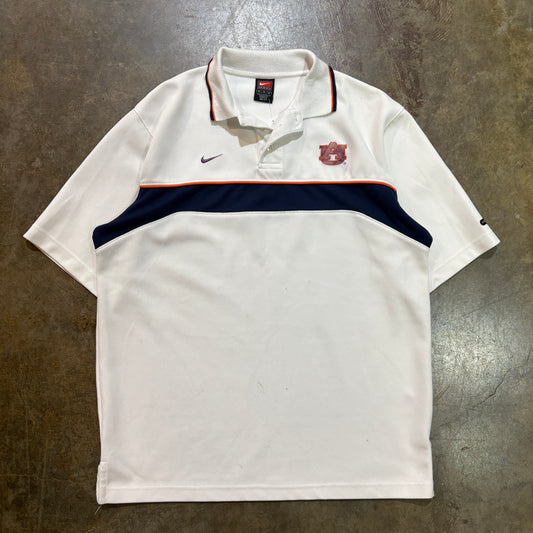 White Auburn Nike Polo W/ Navy & Orange Stripe