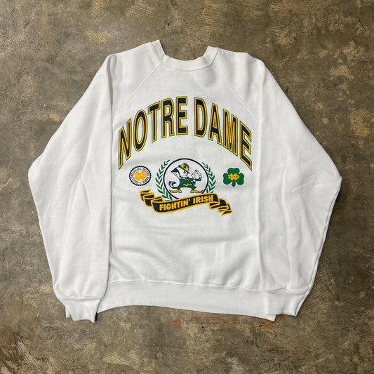 White Curved Notre Dame Spellout Crew