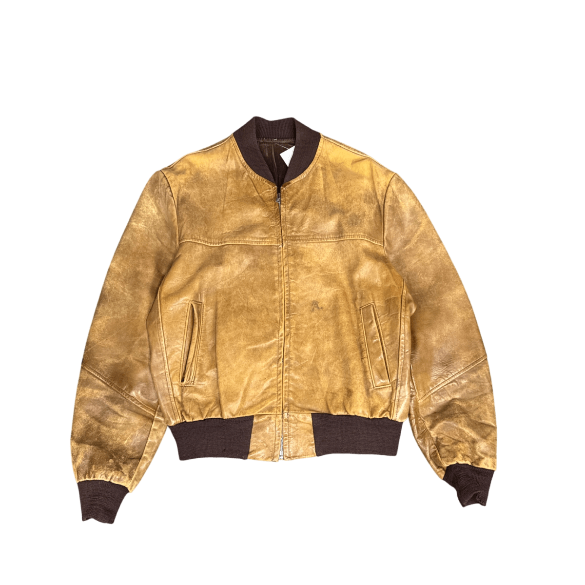 Vintage Leather Bomber Jacket - Brown (M)