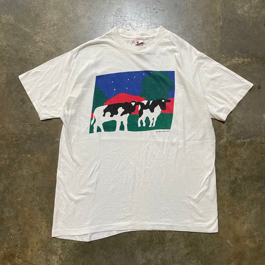 1985 Cow Graphic Art White Tee