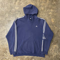 Adidas Striped Sleeve Navy Hoodie