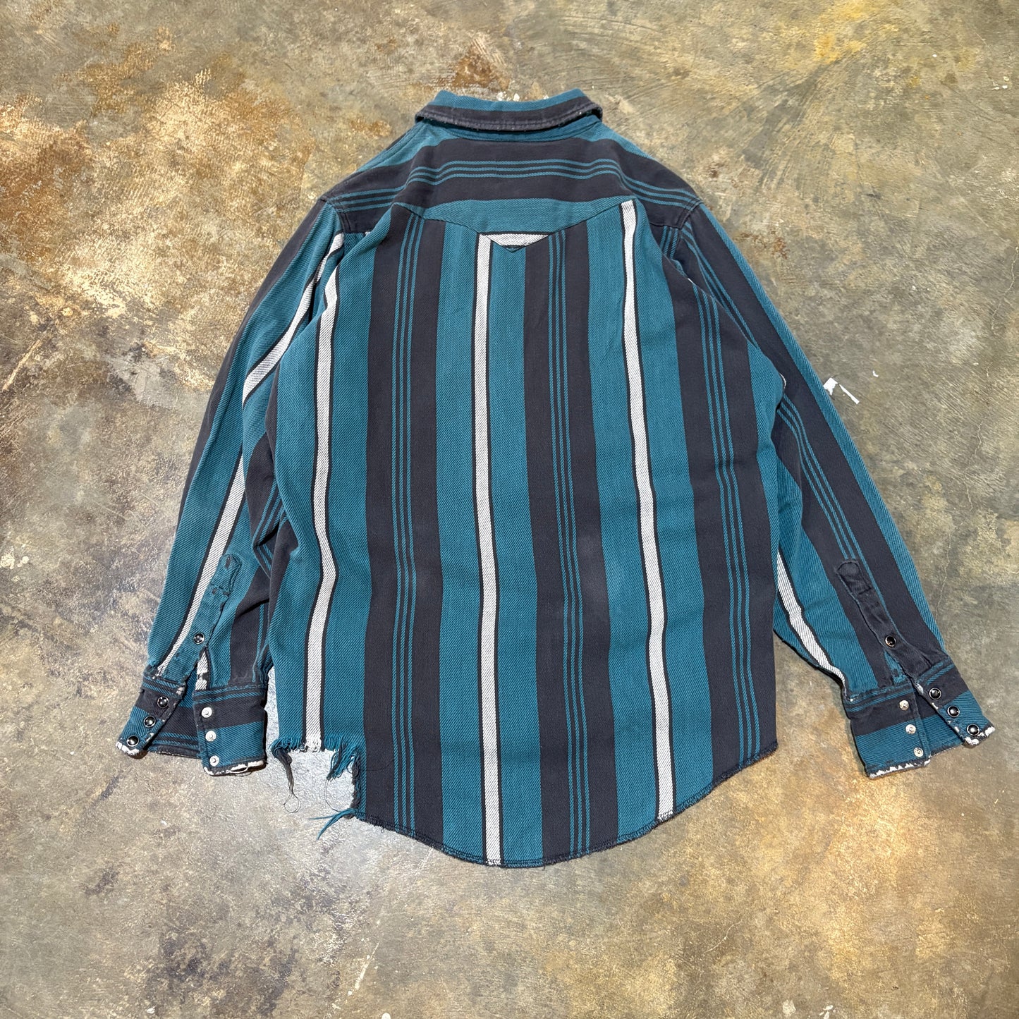 Wrangler Teal/Black Striped Button-Up1