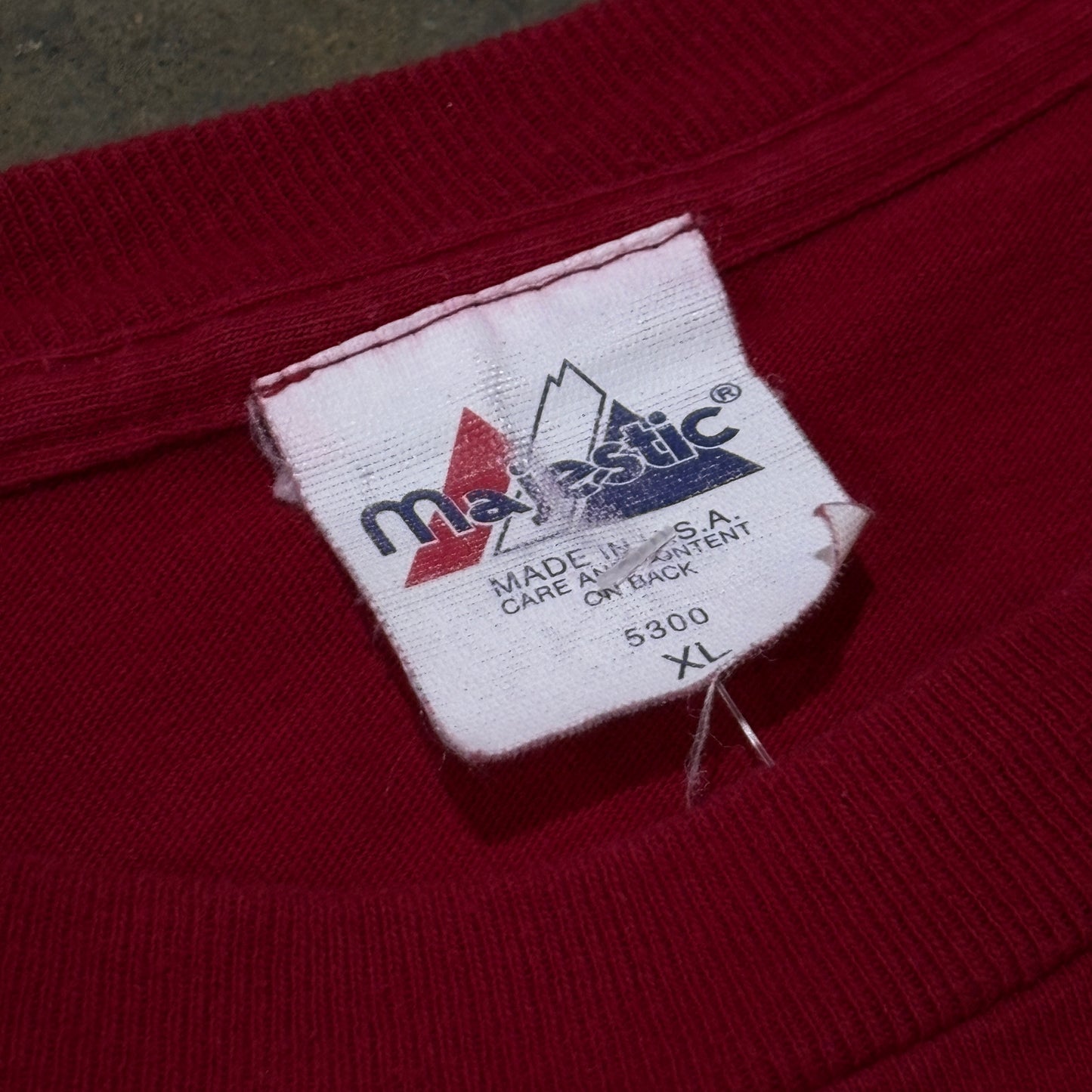 Red 49ers Gold Letter Majestic Tee