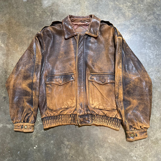 Roundtree & Yorke Brown Distressed bomber Jacket