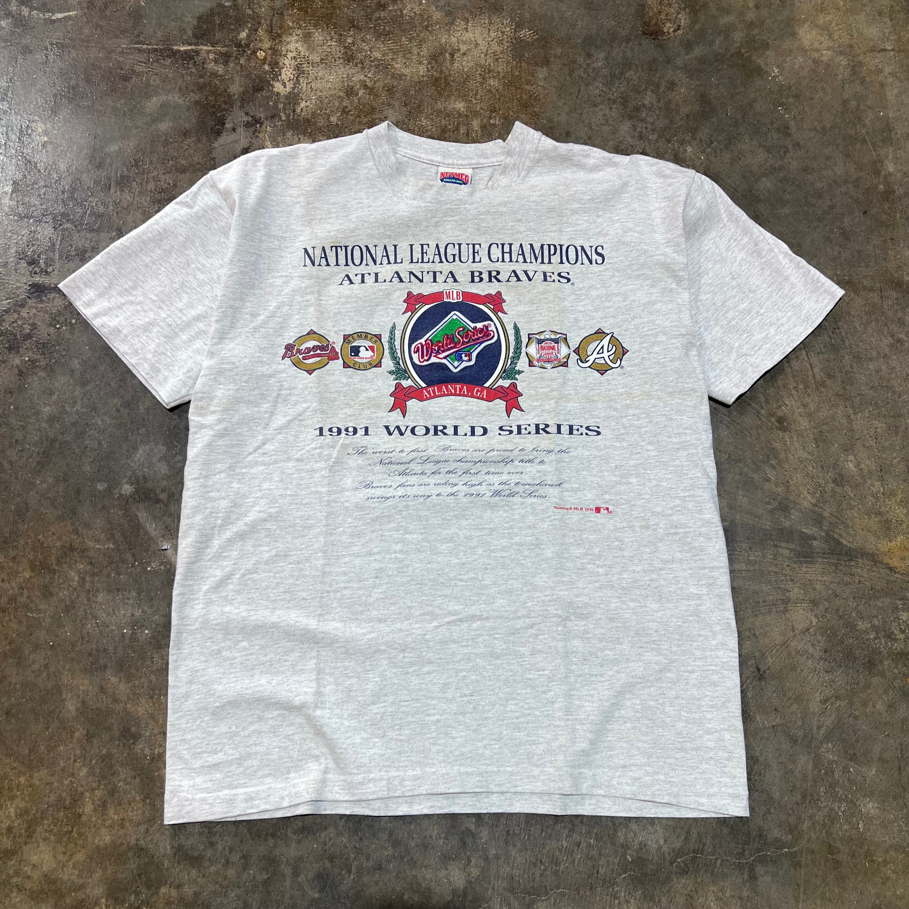 DS Grey 1991 Nutmeg Atlanta Braves Embroidered World Series Tee