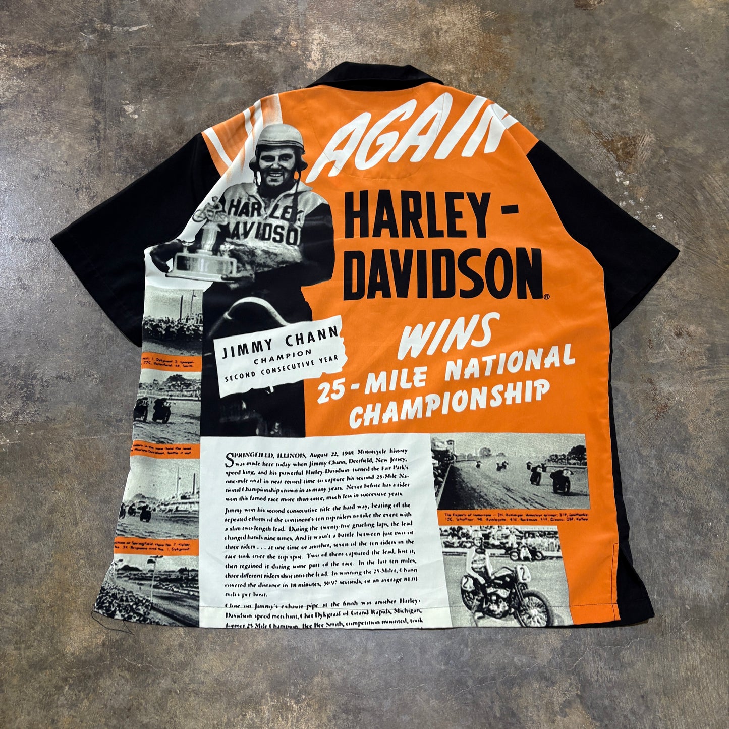 Harley Davidson News print back SS button-up