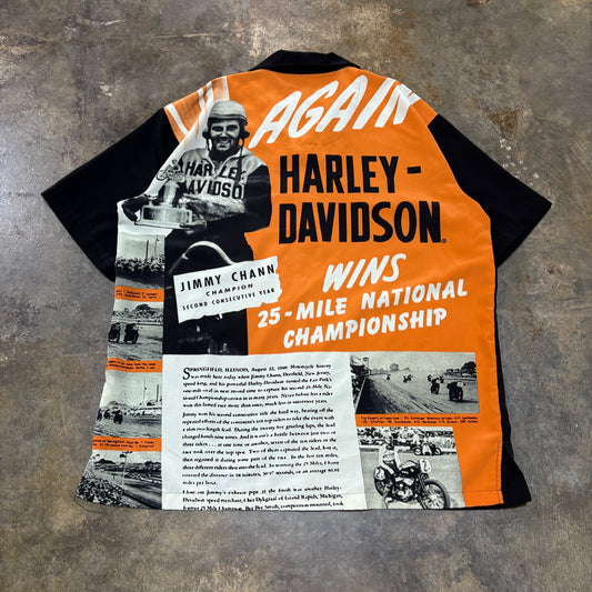 Harley Davidson News print back SS button-up
