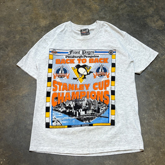 Grey Pittsburgh Penguins B2B Stanley Champs Tee