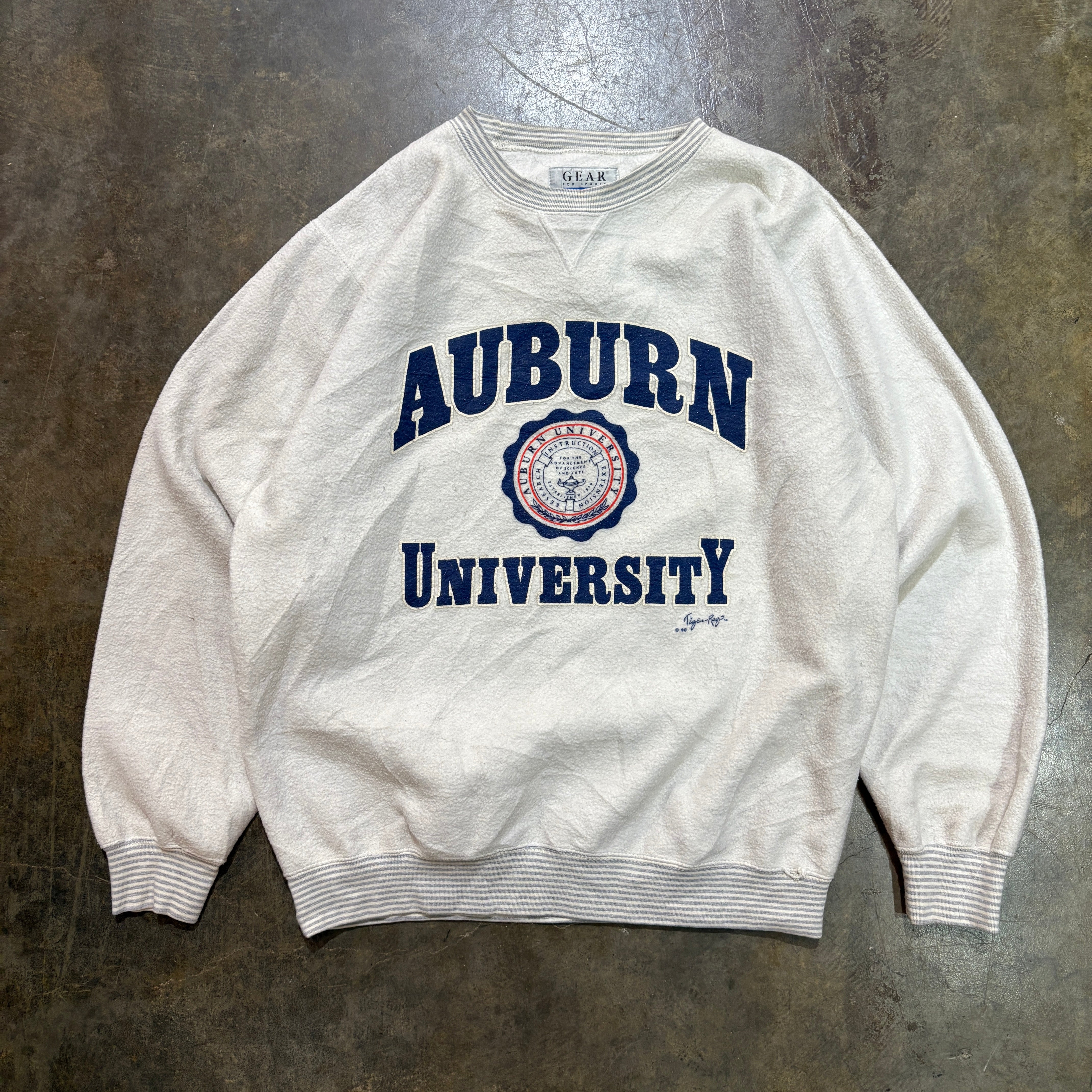 Auburn University Tiger Rags Crest Striped Cuff Crew