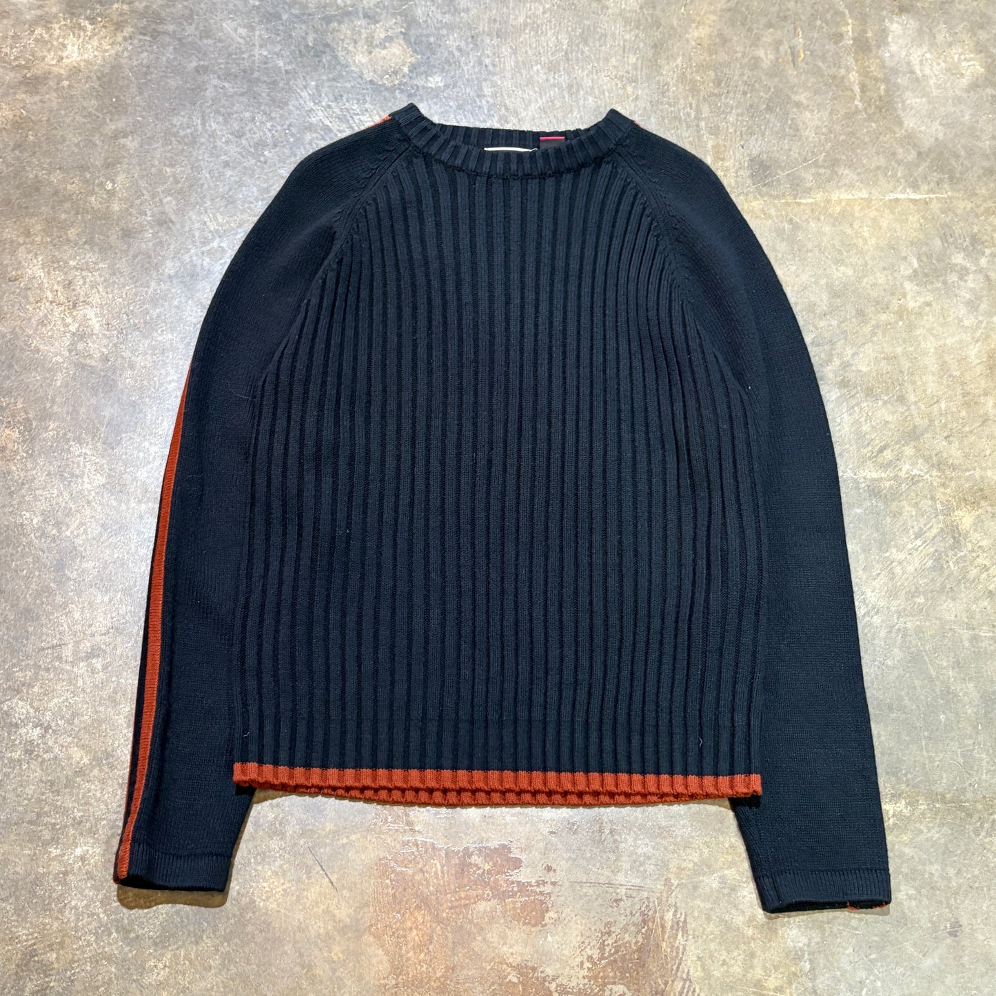 Whispering Smith Ribbed Knit Sweater with Red Stripe Detail (L)