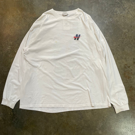 White Nike LS Spellout Tee