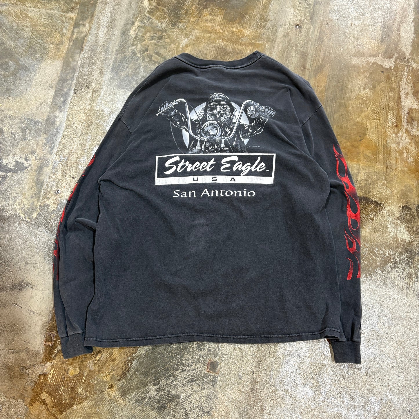 Street Eagle Flame Sleeve Biker LS Tee