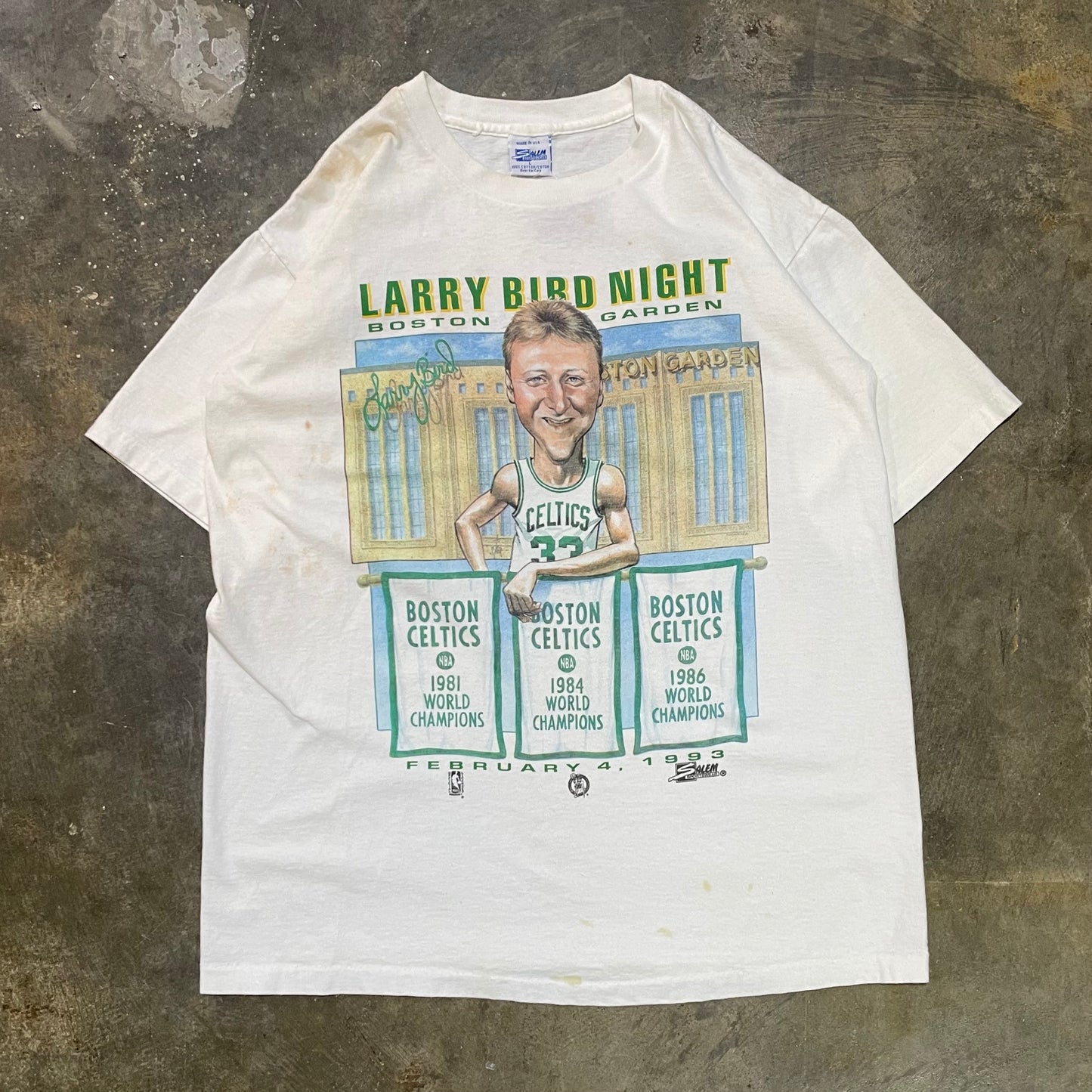 White 1993 Larry Bird Night Salem Tee