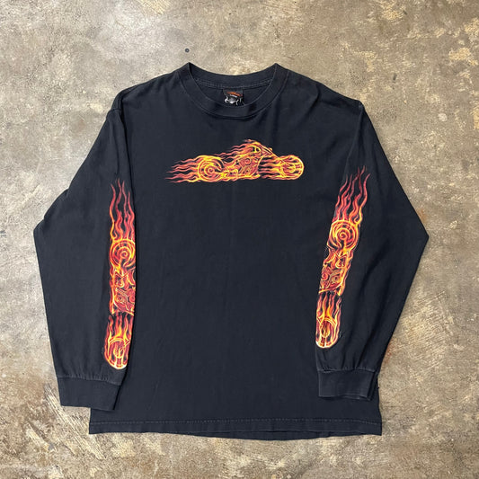 Harley Davidson Flaming Motorcycle LS tee