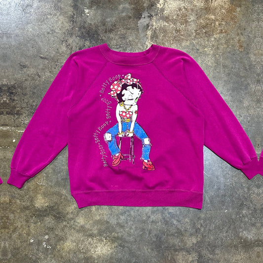 90's Fuscia Betty Boop Raglan Hanes Sweatshirt