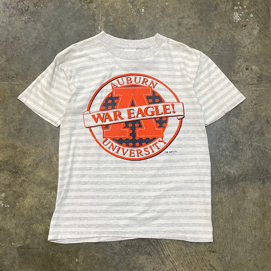 Auburn War Eagle Center Logo Grey/White Striped Tee