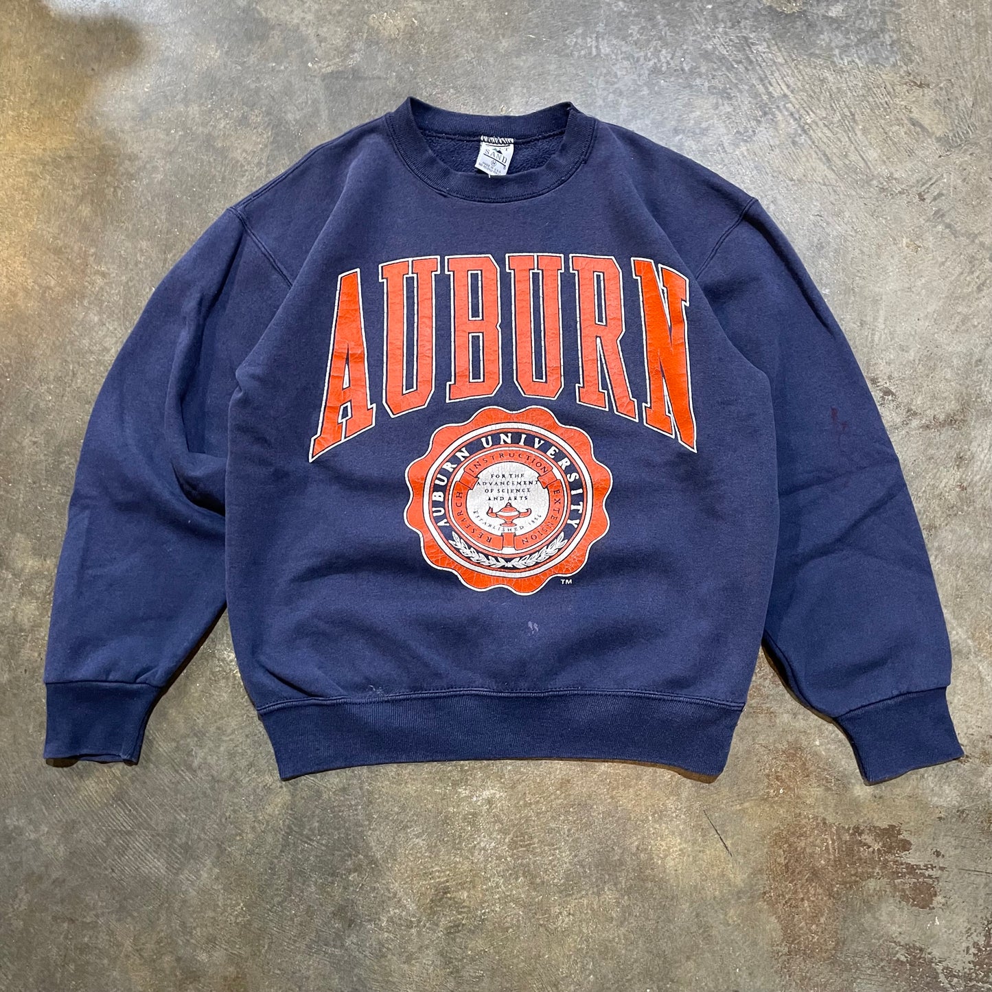 Auburn Big Print Crest Puff Outline Navy Crewneck