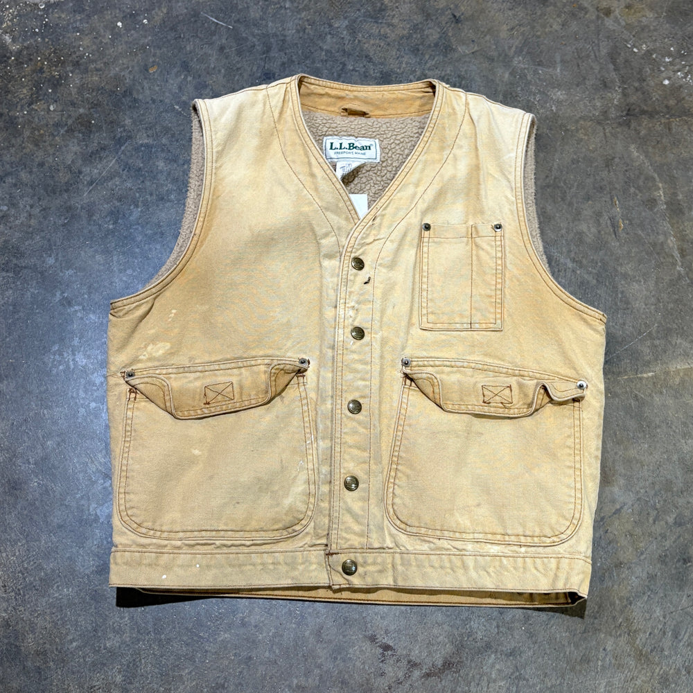 Tan Canvas Sherpa Lined LL Bean Vest